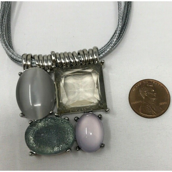 CHICO'S MultiStrand Pendant Necklace Silver Tone Clear Crystal Translucent Glass - Picture 1 of 10